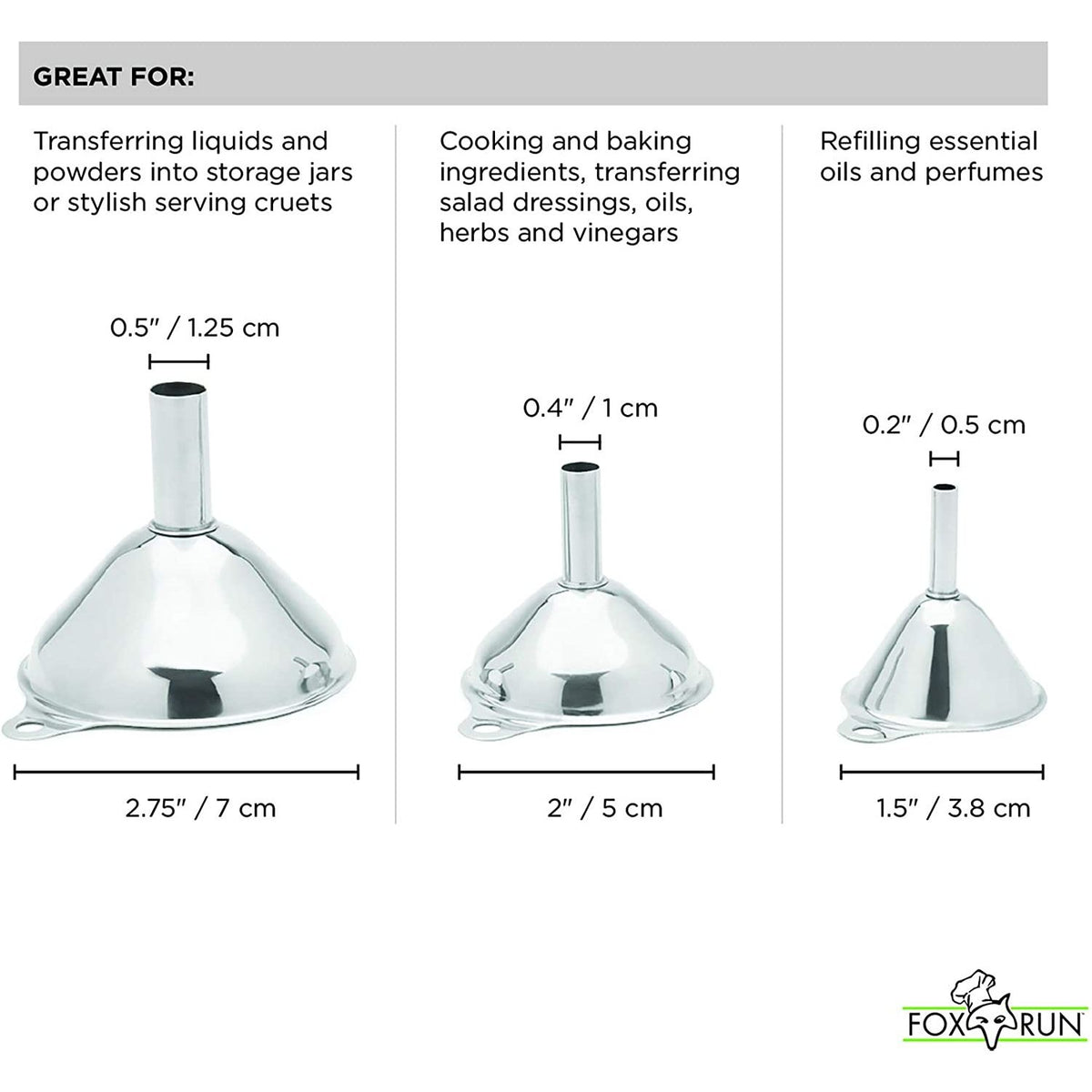 Set de 3 entonnoirs en inox    - Fox Run - Accessoire -  - La Guilde Culinaire